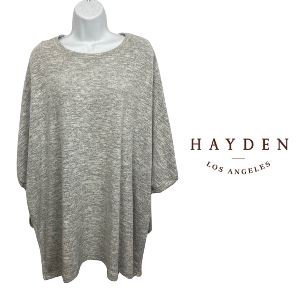 Hayden Los Angeles Gray Knit Oversized Poncho Tie Sleeve Pullover Top S/M